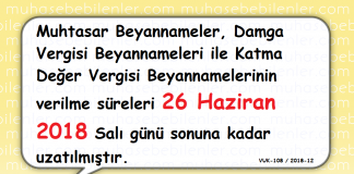 muh damga ve kdv beyan sure uzamasi