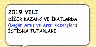 2019 yili diger kazanc ve iratlarda tutarlar