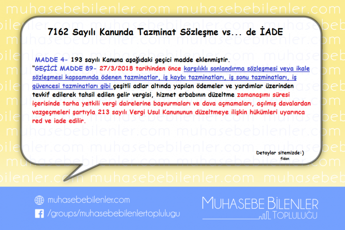 7162 sk tazminat sozlesme iadesi