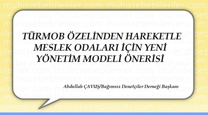 TÜRMOB ÖZELİNDEN HAREKETLE MESLEK ODALARI İÇİN YENİ YÖNETİM MODELİ ÖNERİSİ