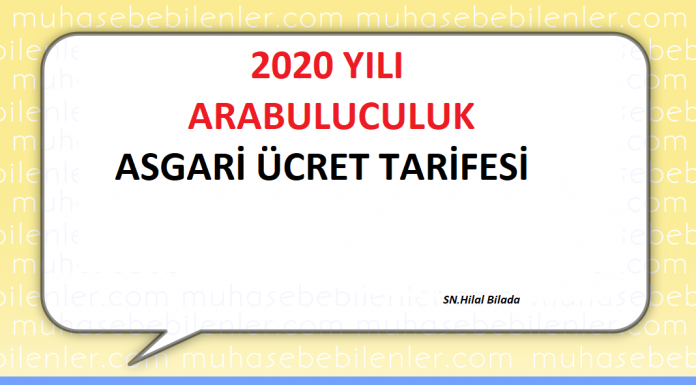 2020 YILI ARABULUCULUK ASGARİ ÜCRET TARİFESİ