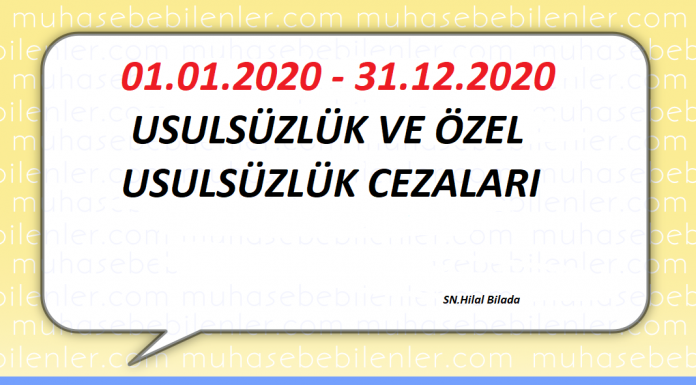 01.01.2020 - 31.12.2020 USULSÜZLÜK VE ÖZEL USULSÜZLÜK CEZALARI