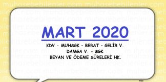 Mart 2020 Vergi Beyan ve Odeme Gunleri