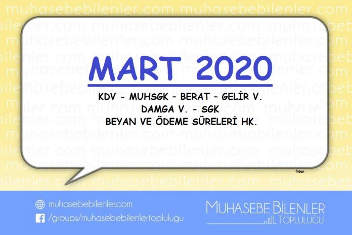 Mart 2020 Vergi Beyan ve Odeme Gunleri