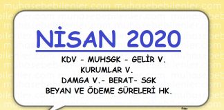 Nisan 2020 Vergi Beyan ve Odeme Gunleri