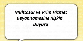 Muhtasar ve Prim Hizmet Beyannamesine İlişkin Duyuru