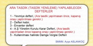 ARA TASDİK YAPILABİLECEK DEFTERLER