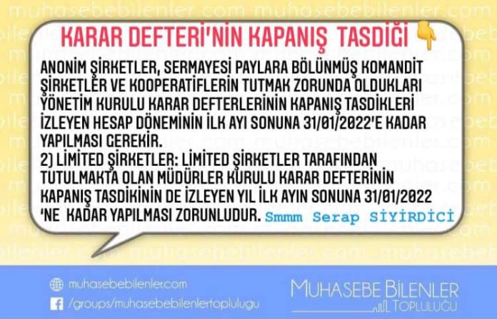 KARAR DEFTERİNİN KAPANIS TASDİGİ