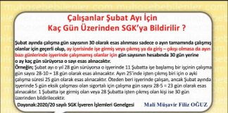 Çalışanlar Şubat Ayı İçin Kaç Gün Üzerinden SGK’ya Bildirilir ?