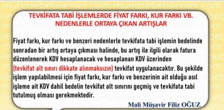 TEVKİFATA TABİ İŞLEMLERDE FİYAT FARKI, KUR FARKI VB. NEDENLERLE ORTAYA ÇIKAN ARTIŞLAR