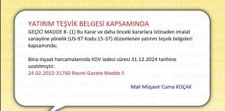 YATIRIM TESVİK BELGESİ
