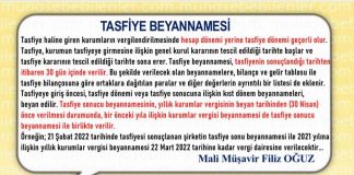 TASFİYE BEYANNAMESİ