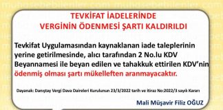 TEVKİFAT İADELERİNDE VERGİNİN ÖDENMESİ ŞARTI KALDIRILDI