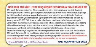 BASİT USULE TABİ MÜKELLEFLER GENÇ GİRİŞİMCİ İSTİSNASINDAN YARARLANABİLİR Mİ?