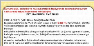 KUYUMCU - FATURA DUZENLEME SINIRI