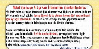 Nakit Sermaye Artışı Faiz İndiriminin Sınırlandırılması