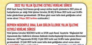 2022 YILI YILLIK İŞLETME CETVELİ VERİLME SÜRESİ