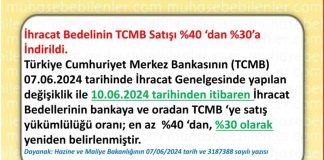 İhracat Bedelinin TCMB Satışı %40 ‘dan %30’a İndirildi.