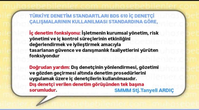 TÜRKİYE DENETİM STANDARTLARI BDS 610 İÇ DENETÇİ ÇALIŞMALARININ KULLANILMASI STANDARDINA GÖRE