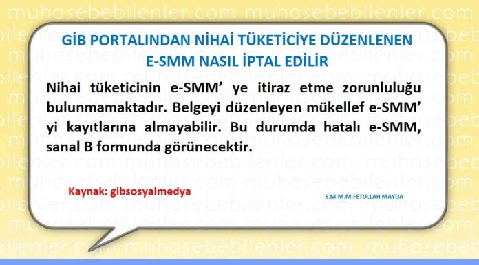 GİB PORTALINDAN NİHAİ TÜKETİCİYE DÜZENLENEN E-SMM NASIL İPTAL EDİLİR?