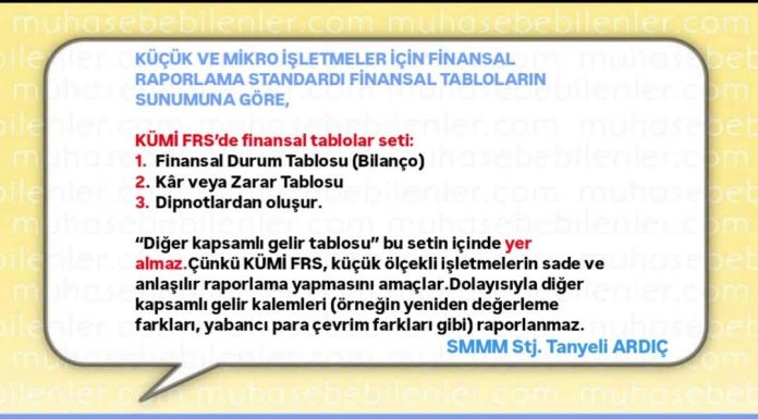 KÜÇÜK VE MİKRO İŞLETMELER İÇİN FİNANSAL RAPORLAMA STANDARDI FİNANSAL TABLOLARIN SUNUMUNA GÖRE